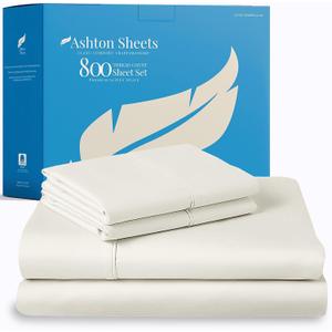 Ashton Sheets 100% Egyptian Cotton Sheets Twin XL Size Bed Set - 3 PC 800 High Thread Count Egyptian Cotton Twin XL Sheet Set (Ivory) Soft, Cooling, 16" Deep Pocket Sateen Weave Luxury Hotel Bedsheet