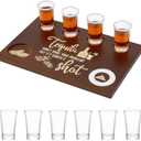 Shot Board Set With 6pcs Shot Glass Gifts, 7.8x11.8 Inch Wooden Serving Tray with Salt Rim, Shots Glass Holder for Restaurant Family, Fun Bar Party Housewarming Gifts