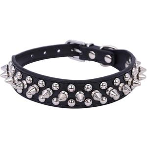 Dogs Kingdom 10"-24" Length Soft Leather Mushrooms Rivet and Spikes Studded Adjustable Buckle Pet Puppy Dog Collar for Small Medium Large Dogs Breeds Black XL