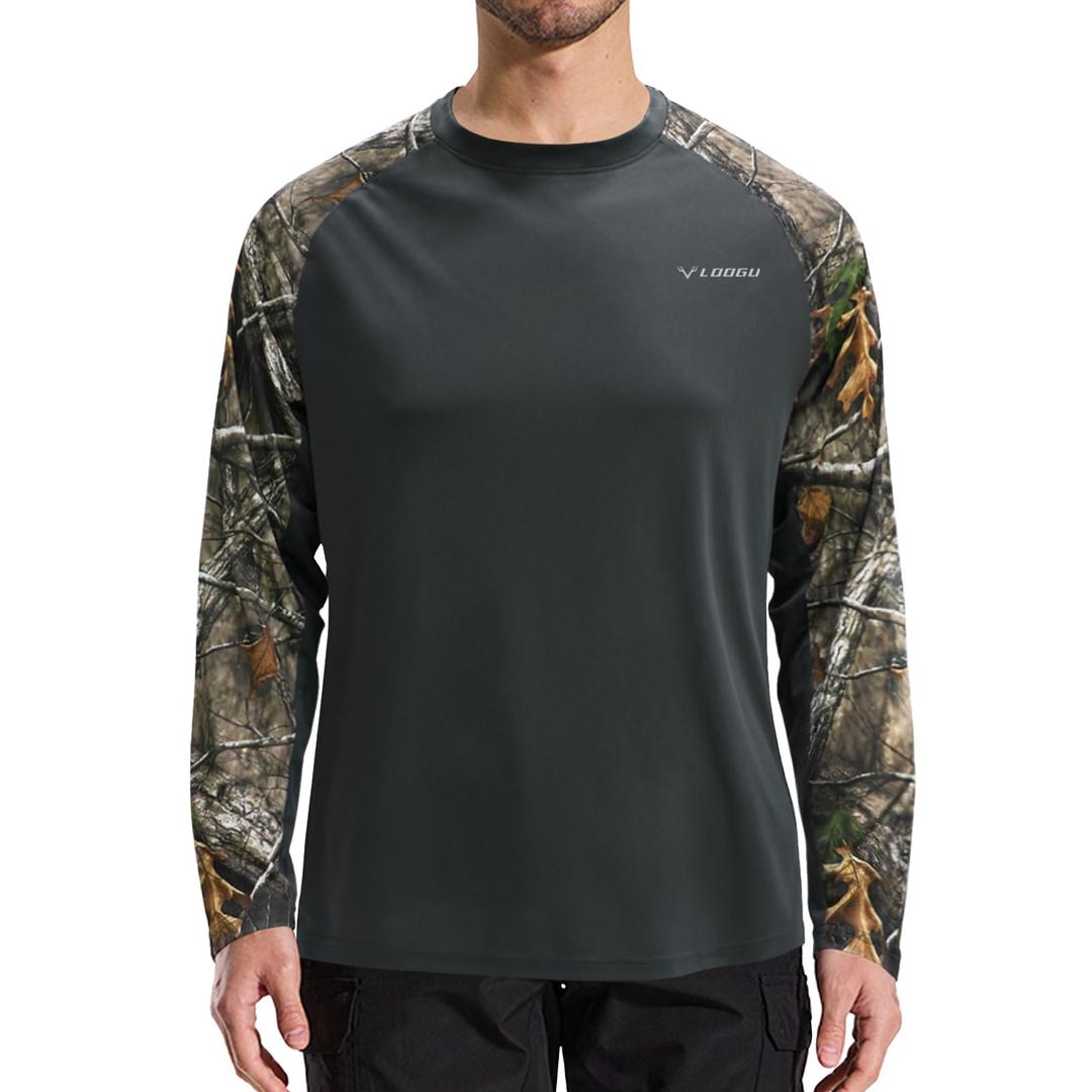 LOOGU Men's UPF 50+ UV Sun Protection SPF Rash Guard Lightweight Long Sleeve Shirts Outdoor for Fishing Hiking Swimming Running (Gray, XXXL)