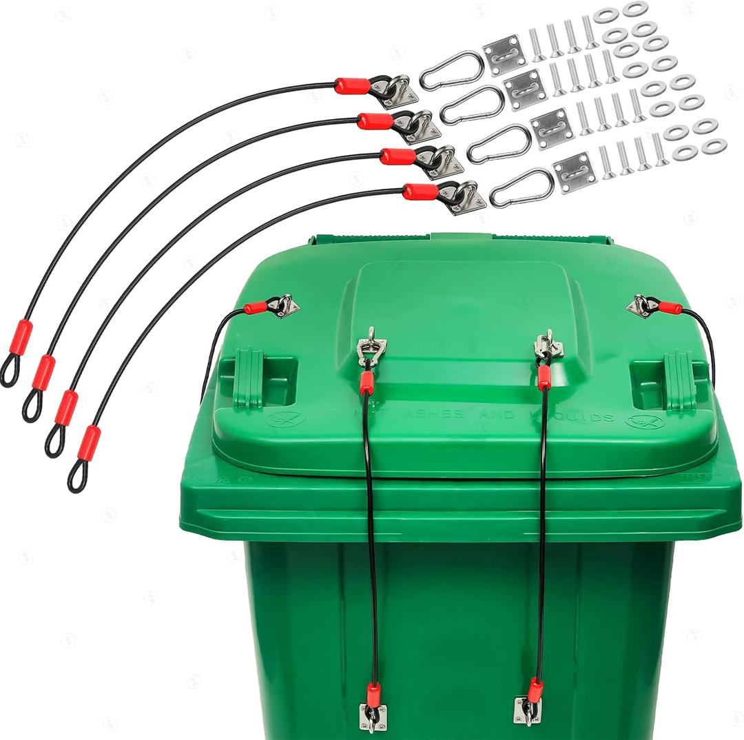 Trash Can Locks Garbage Can Lid Locks for Animals, Bear Raccoon Squirrel Dog Proof Trash Can Lock, Weather-Resistant Universal Trash Bin Lock for Outdoor Trash Cans with Stainless Steel Hasps, (4)