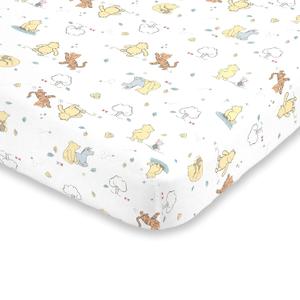 Disney Winnie The Pooh Classic Pooh 100% Cotton Fitted Mini Crib Sheet, Ivory, Butter, Aqua, Orange , 38x24x6 Inch (Pack of 1)