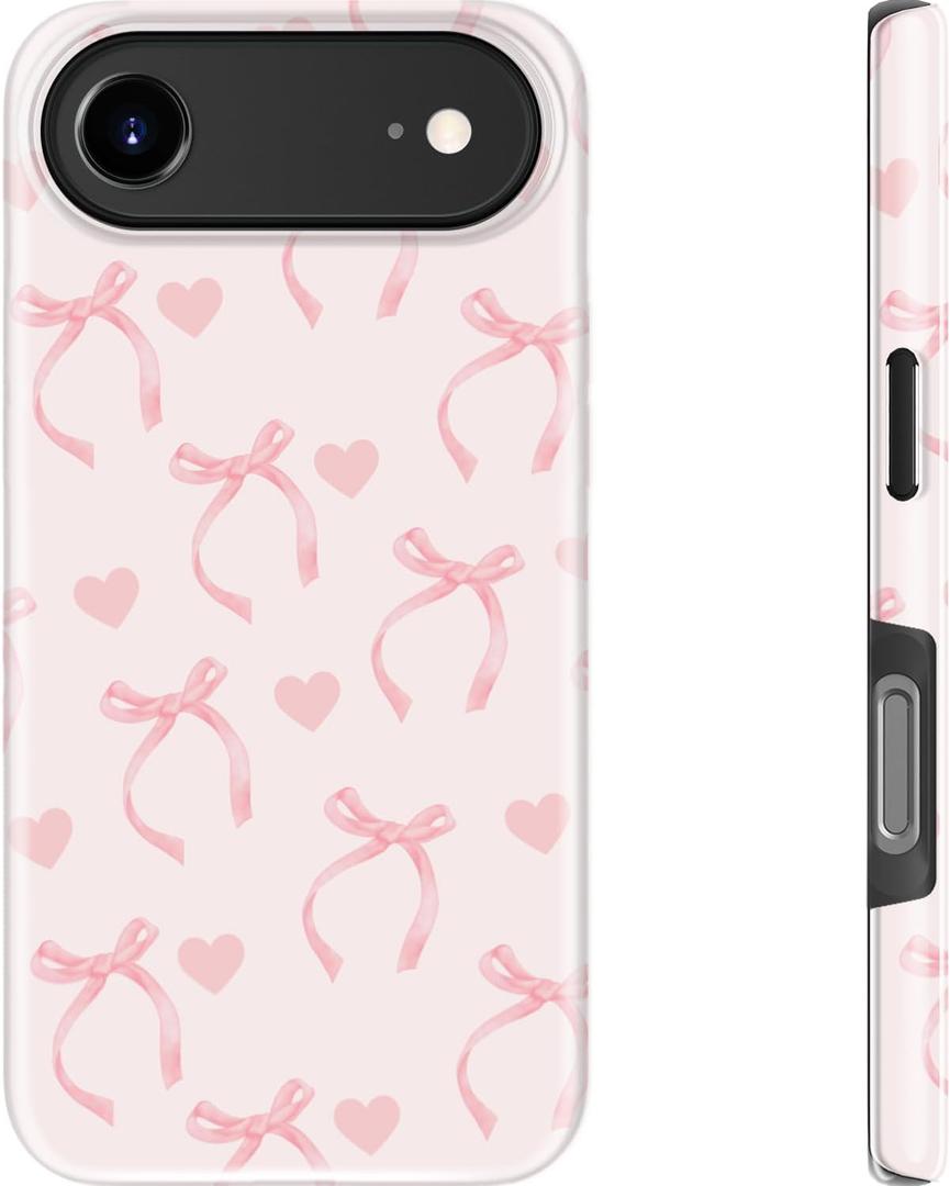 MERRO for iPhone Air Case - Wireless Charging Compatible - Dual-Layer Hard Shell & Silicone Cover - Protective Phone Case with Cute Wildflower Designs for iPhone 17 Air - Bow Heart Pinkie