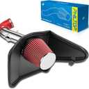 PHILTOP 3.5" Cold Air Intake Kit System + Heat Shield Compatible with Chevrolet Camaro 2010-2011 V6 3.6L, High Performance, Red
