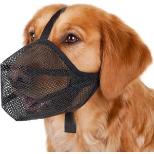 Mayerzon Dog Muzzle, Soft Mesh Muzzle for Small Medium Large Dogs Anti Bite Scavenging, Breathable Adjustable Mouth Guard for German Shepherd Labrador Golden Retriever in Grooming Walking Vet Visits (S [Snout Cir: 8"-9"], Black)
