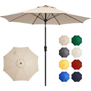 ayge Patio Umbrella Outdoor Table Umbrellas with Push Button Tilt, UPF50+ Premium Steel Pole and Ribs for Deck, Lawn, Garden, Backyard & Pool (Tan)