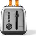 BUYDEEM DT620 2-Slice Toaster, Extra Wide Slots, Retro Stainless Steel with High Lift Lever, Bagel and Muffin Function, Removal Crumb Tray, 7-Shade Settings,Stainless Steel