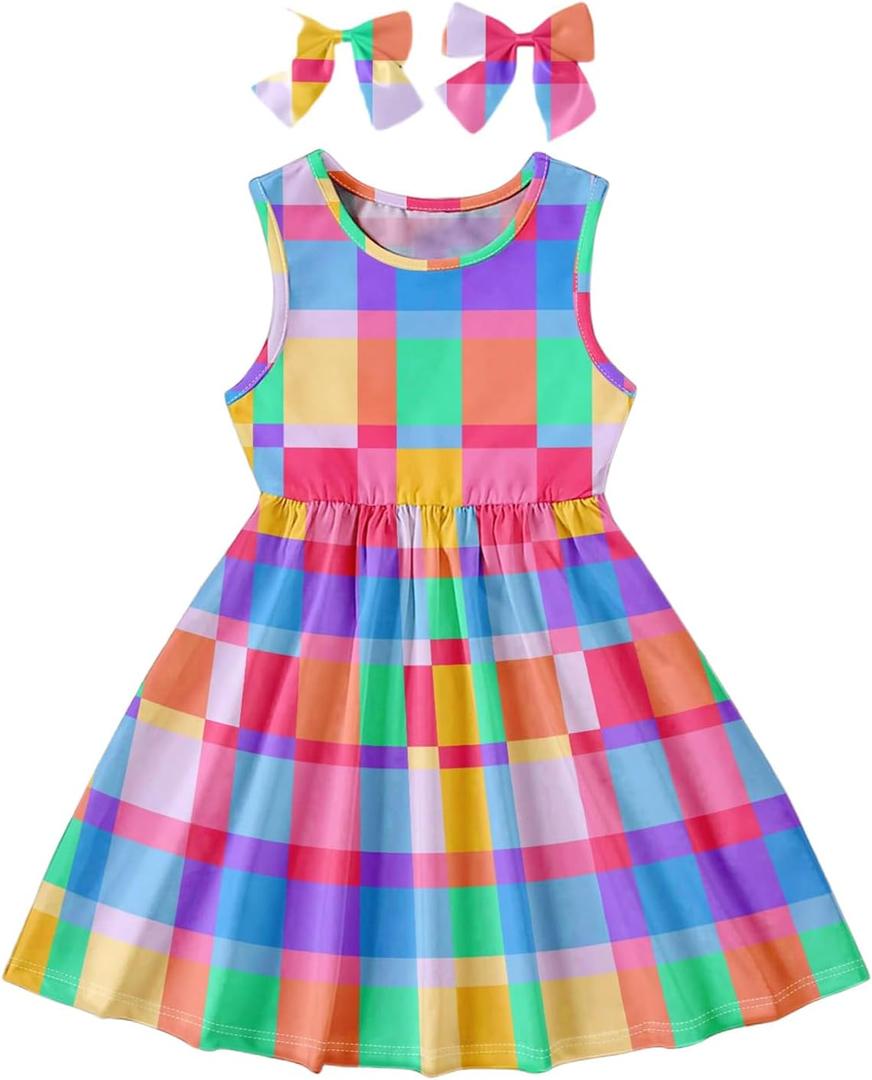 WDIRARA Toddler Girl's Colorful Plaid Sleeveless Dress Swing A Line Tank Dresses (Multicolor)