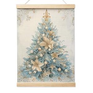 LZYRF Boho Christmas Tree Wall Art Poster Framed, Merry Christmas Decor, Boho Floral Holly Stocking Festive Winter Holiday Canvas Prints Wall Decor for Home Bedroom Living Room, 12x16 Inch