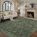 Washable Area Rug 9x12 Green Rugs for Living Room, Vintage Boho Large Rug for Bedroom Dining Room Office, Distressed Floral Print Carpet for Under Table, Soft Non Slip Low Pile Throw Carpet Indoor Mat