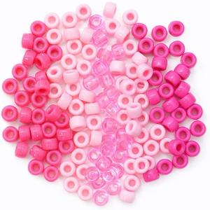 1200Pcs 6x9mm Pony Bead for Bracelet Making Kit, 5 Style Pink Colors Kandi Beads Bulk for Friendship Bracelet Kit, Hair Beads for Braids with Stretch Cord and Scissors