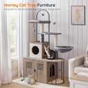 HOOBRO Cat Tree with Litter Box Enclosure, Arched All-in-One 31.5" Cat Tower with Hidden Litter Box Furniture for Indoor Cats, Versatile Cat Condo with Sisal Posts, Hammock, Greige and Gray BG45MZ03