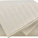 KRISHNA King Giza Egyptian Cotton Sheet Set 4 Piece, 100% Long Staple Cotton Luxury Hotel Bed Sheets, Ultra Soft Cooling Breathable, 18" Deep Pocket Fitted Sheet, Ivory Stripe