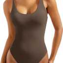 SUUKSESS Women Sexy Scoop Neck Thong Bodysuit Backless Cami Bodysuit Top (L)