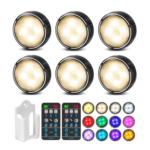 TECOMLIGHT LED Puck Lights with Remote Control, Battery Operated Wireless Closet Light, Under Cabinet Lighting Stick on Tap Push Lights, Color Changing Under Counter Light for Kitchen, 6 Pack - Black