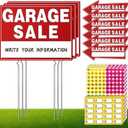 14Pcs Garage Sale Signs,17" x 13",Garage Sale Arrows Yard Sign Double Sided with Metal Stake, Sale Pricing Stickers,Directional Arrows & Fluorescent Neon Stickers, Yard Sale Supplies