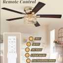 56 Inch Modern Farmhouse Fandelier Ceiling Fans with Lights, Gold Crystal Ceiling Fan with 6-Speeds, Quiet Reversible DC Motor, low profile ceiling fan with light for Bedroom, Living Room, Medium