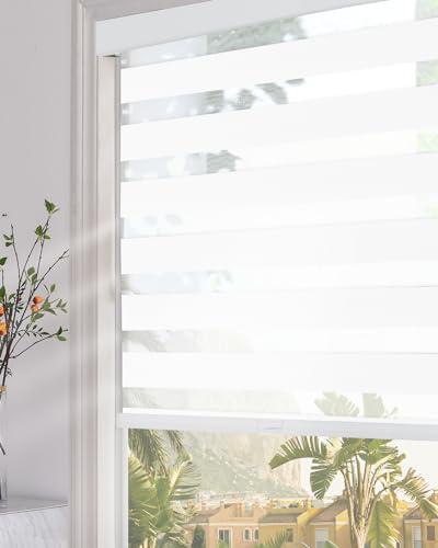 Persilux Blackout Cordless Zebra Blinds for Windows (35" W x 64" H, White) with Upgraded Cassette Free-Stop Dual Layers Sheer Roller Shades for Home and Office