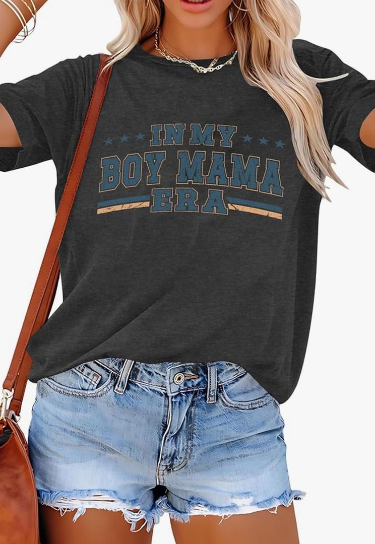 Boy Mom Shirt Women Mama Tshirt Graphic T Shirts Casual MomMI Life Tee Loose Fit Summer Tops Gray XXL