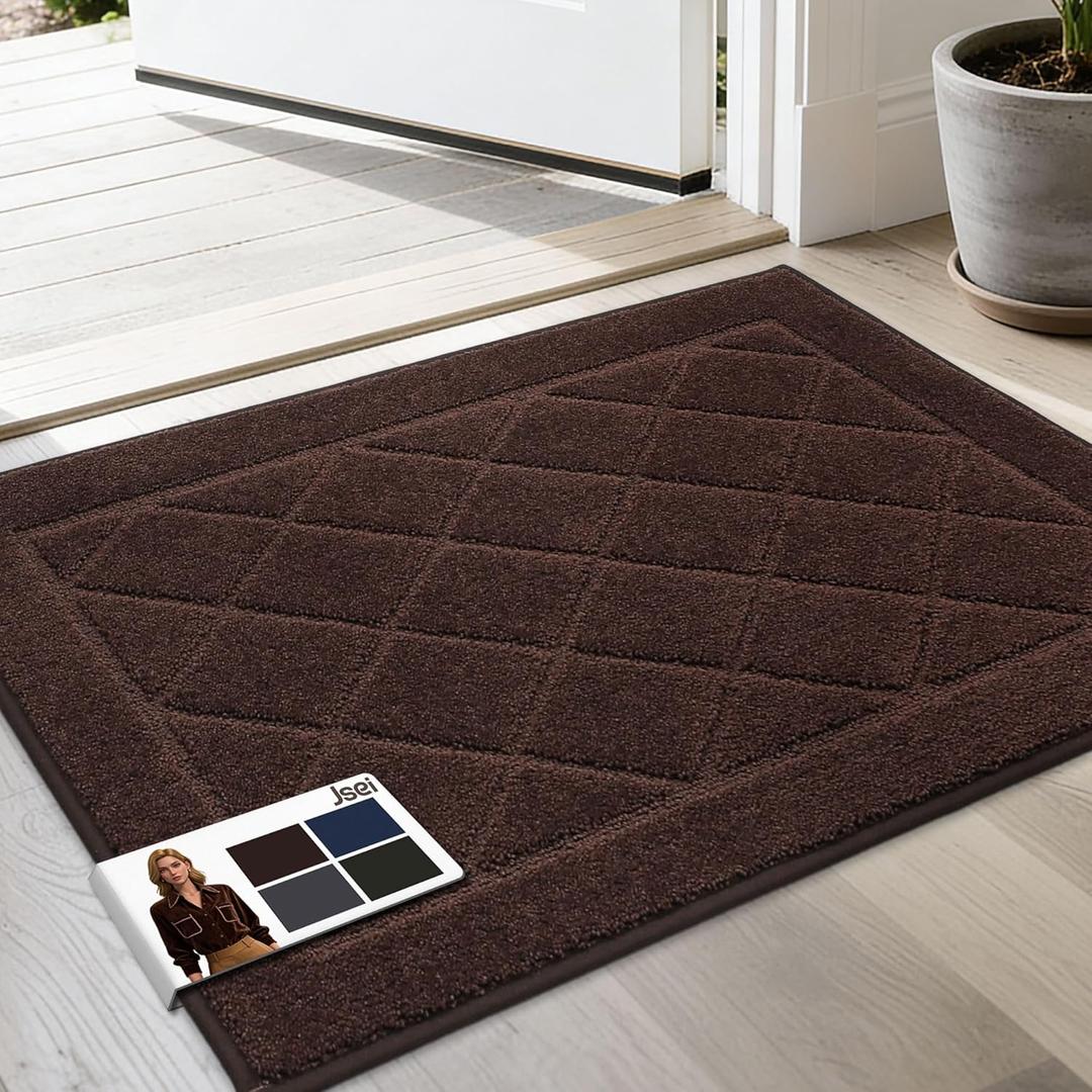 JSEI Dirt Trapper Door Mat 20"x32", Non-Slip Washable Entryway Mats, Dog Door Mat, Stain Resistant and Absorbent Floor Mats, Low Profile Welcome Mat for Front Back Door, Brown