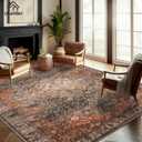 9x12 Washable Area Rug Boho Chic Medallion Distressed Design Non-Shedding Easy Care Ideal for High Traffic Areas in Rug for Living Room Bedroom Office Coffee Table Large Carpet (Red Blue Flowers)