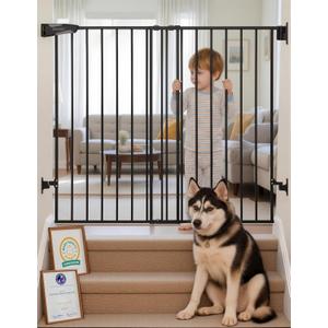 Babelio Baby Gate for Stairs & Doorways, 26-43" W 34" H Extra Tall| No Bottom Bar| Easy Installation| One-handed Operation| Auto-close| Hardware Mount (Drill Needed) Safety Dog/Pet Gate Indoor (Black)