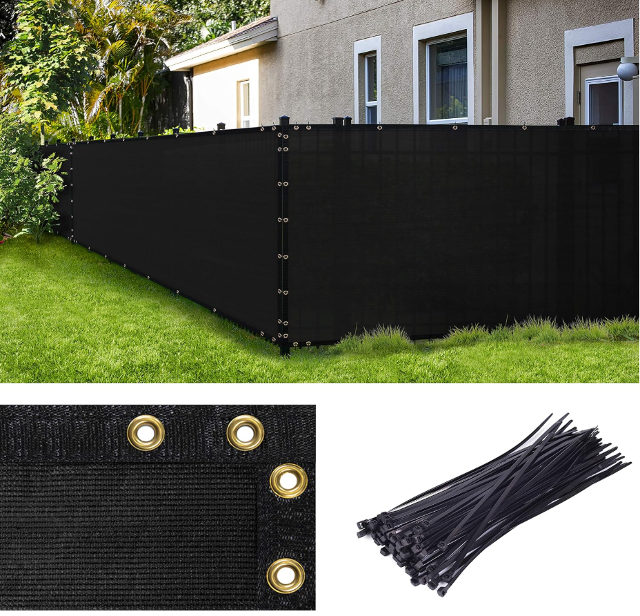 Amgo Black 5' x 6' Fence Privacy Screen, Commercial Standard Heavy Duty Windscreen with Bindings & Grommets, 90% Blockage, Cable Zip Ties Included (We Make Custom Size)