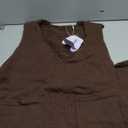OYOANGLE Women's V Neck Sleeveless Knitted Solid Short Sweater Dress with Pockets (Deep Brown, Small)