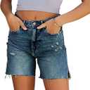 CHICZONE Womens Bermuda Jean Shorts Stretchy Mid Waisted Denim Shorts with Pockets (L)