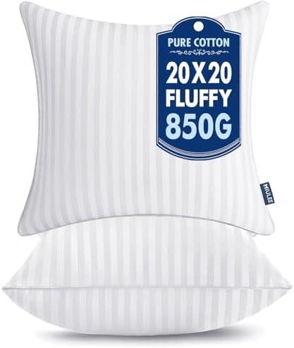 MIULEE 20x20 Pillow Inserts, Firm and Fluffy Decorative Square Throw Pillows for Couch Sofa Bed, Down Alternative with 100% Cotton Cover, Pack of 2