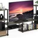 Furinno TURN-N-TUBE TV Stand, Wide Open Frame Entertainment Center with Open Shelves Storage, TV Console with Tall Side Shelves for TV up to 48 Inch, for Living Room, Bedroom, French Oak