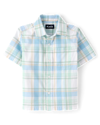 The Children's Place, Boys, Short Sleeve Button Down Shirt, Mint Chip Plaid, X-Small
