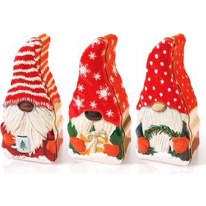 Whaline 3 Pack Christmas Food Tin Box Stripe Dot Snowflake Gnome Design Candy Tin Containers Metal Cookie Tin Jar with Lid for Storing Treat Chocolate Christmas Wrapping Party Favor Supplies, 3 Style
