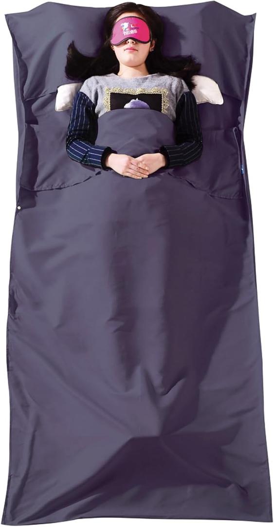 TRIWONDER Sleeping Bag Liner Cotton Camping Travel Sheet Sleep Sack Adult for Hostels Outdoor Picnic Planes Trains (S - 31.5x82.6", 01 Deep Purple)