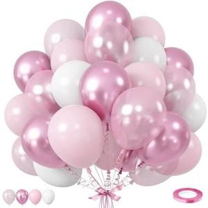 Pink Balloons Set, 12 Inch Metallic Light Baby Pink and White Balloon, Pearlpink Ivory Latex Balloons for Girls Women Birthday Baby Shower Wedding Valentine Bachelorette Easter Christmas Party Decor