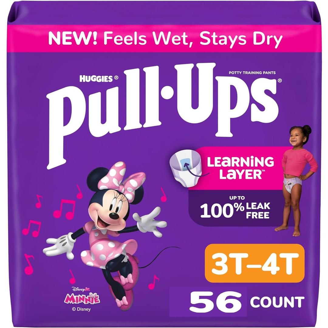 Pull-Ups Girls' Potty Training Pants, Size 3T-4T Training Underwear (32-40 lbs), 56 Count