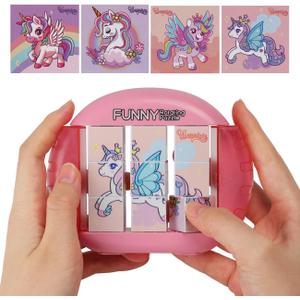 Rotating Puzzle for Kids 3 4 5 6 7 8 Year Old, 4 Puzzles in 1, Toddlers Travel, Car, Airplane, Road Trip Activities, Fine Motor Skills, Fidget, Gift for Boys & Girls Ages 3+ (Alicorn)