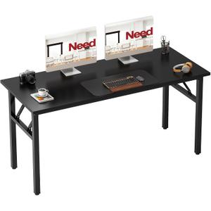 Need Office Computer Desk - 54.3L Sturdy and Heavy Duty Folding Laptop Table, Writing Table Home Office Desk, No Assembly Required Black