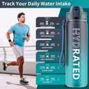 QLUR Water Bottle with Straw, 32oz Motivational Water Bottles with Time Marker to Drink, Tritan BPA Free, 1L Sports Water Bottle with Carry Strap LeakProof for Women Gym Fitness Outdoor (1 Pack)