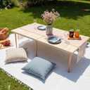 Hahafelt 1 Set Low Picnic Table, Foldable Boho Picnic Table with Extra Large Outdoor Camping Blanket Portable Boho Wood BBQ Tables for Camping Wedding Beach BBQ Party (44.1''x22.1''x12.9'',Wood Color)