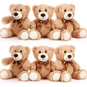 HyDren 6 Pcs Bear Stuffed Animal Plush Toys Soft Plush Dolls Bear Sleeping and Playing Toys for Baby Shower Decoration Boy(Long Plush,Light Brown)
