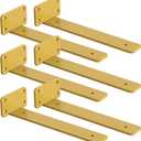 6 PCS Gold Steel Heavy Duty Brackets Without Lip, 8 Inch Supports DIY for Shelves Bracket with 5mm Thick, Industrial Modern Floating Shelf Support for Wall Mount Shelves