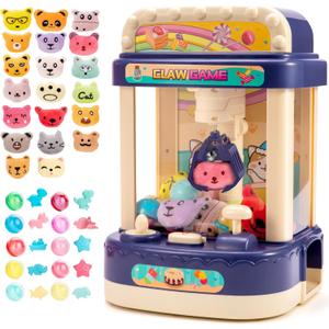 LOYO Claw Machine for Kids, Mini Vending Machine with 30Pcs Toys, Candy Dispenser Arcade Game for Kids 6 7 8 9 10 Birthday Gifts (Blue)