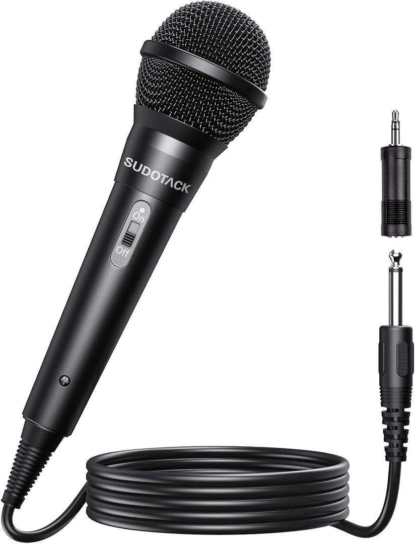SUDOTACK Karaoke Microphone Wired Handheld: Dynamic Vocal Mic for PA System Speakers AMP with 9.84ft Cable and ON/Off Switch 1/4 Plug for Public Speaking