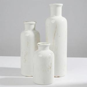 White Ceramic 3 Piece Vase Set, Vintage Farmhouse Decorative Home Decor Vases for Living Room & Kitchen, Distressed Crackle Glaze Flower Vases for Table Bookshelf Mantel & Office