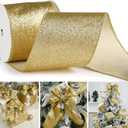 Gold Glitter Wired Ribbon 4" x 10 Yards Sparkling Gold Christmas Tree Ribbon for Bows Making, Wreaths and Garlands, Home Decor, Gift Wrapping, Swag, Front Porch, Mailbox