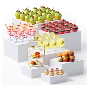 Leinuosen 7 Pcs Extra Large Buffet Risers Set 8" to 14" Acrylic Display Box Square Catering Dessert Table Riser Food Display Decorative Stand with Hollow Bottom for Catering Supplies(White)