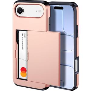 harusaki   iPhone Air Wallet Case with Hidden Card Slot - Wireless Charging Compatible iPhone 17 Air Case with Card Holder for Women and Men (Pink Gold)