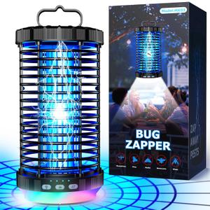 Bug Zapper Outdoor, 2025 Upgraded 3 in 1 Rechargeable Bug Zapper with 5000mAh Battery & LED Night Light, 4000V Cordless Waterproof Mosquito Zapper for Outside,Patio,Backyard,Garden Black