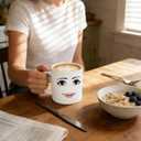 Face Mug, Ceramic Coffee Cup, 11 Oz Custom Novelty Mug with Unique Expression Design, White Gift for Men - Birthday, Christmas, Office & Home Use. (woman)